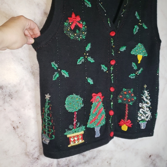 Ugly Christmas grandma beaded sweater vest sz M - Picture 2 of 11